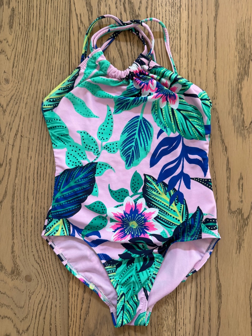 GAP Girls Pink One-Piece Cross-Back Swimsuit w/ Tropical Flowers, Size M 8-9